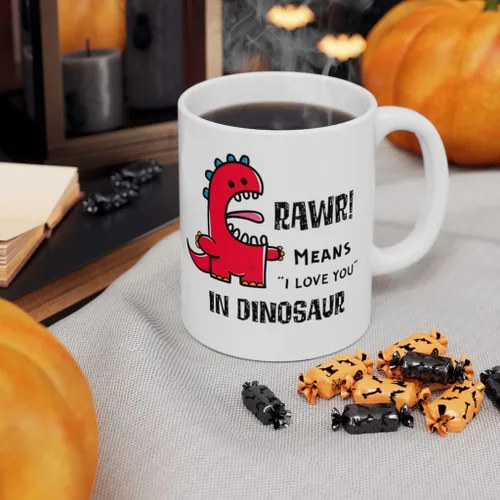 Vista 3 de Rawr Means I Love You in Dinosaur - Taza de café de cerámica, 11 onzas