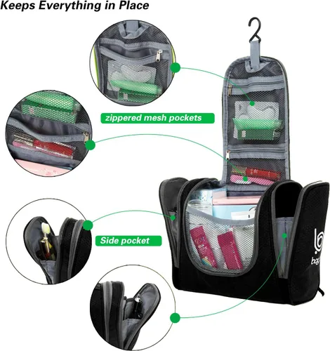 Vista 6 de Bolsa de Aseo de Viaje Bago Bolsa de Aseo Impermeable Colgante Bolsa de Aseo Grande para Baño y Viaje Organizador de Bolsa de Artículos de Tocador