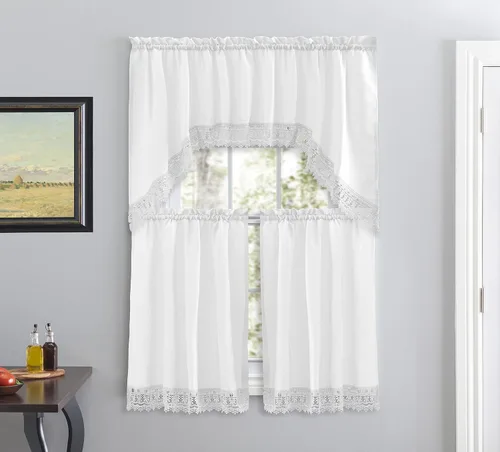 Vista 15 de American Linen - Cortinas para cafetería para cocina, cortinas de baño con cenefa, borde de encaje bordado. (Beige) Incluye cenefa a juego