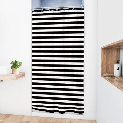 Vista 3 de Black White Striped Small Stall Simple Bathroom Shower Curtain Set