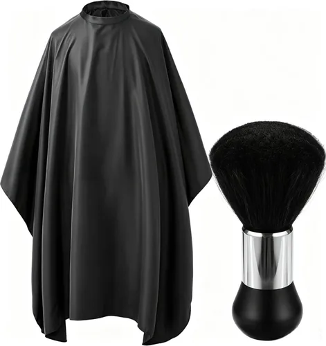 Vista 8 de Capa profesional de corte de pelo Borogo con cepillo para el cuello, capa de barbero para salón, accesorios de peluquería B A Blanco