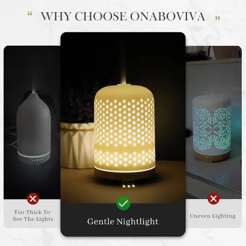 Vista 6 de Onaboviva Difusor de Aceites Esenciales – Difusor de Aromaterapia Ultrasónico de 2.4MHz, Luz Nocturna para la Salud, Temporizador y Apagado