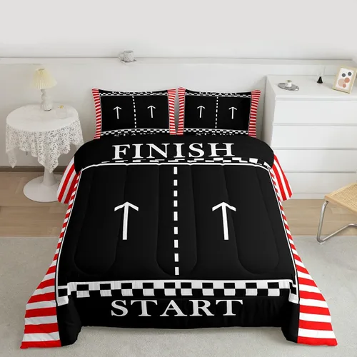Vista 4 de Juego de edredón de carreras para niños, tamaño matrimonial, juego de ropa de cama de deportes extremos para niños, niñas y adultos, edredón