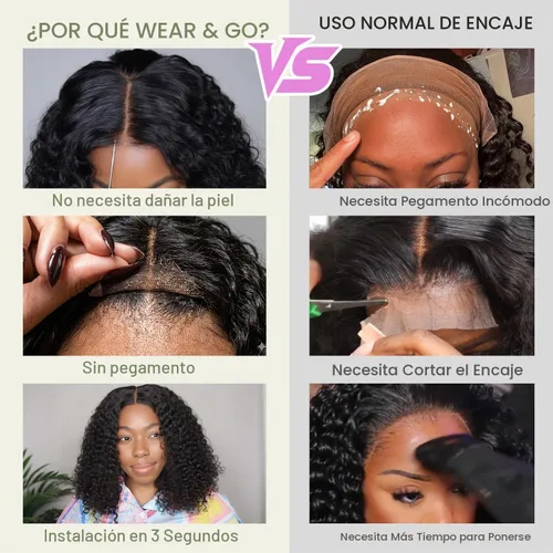 Vista 6 de Peluca de cabello humano rizado sin pegamento, 2 x 6 HD, encaje frontal, pelucas de cabello humano prearrancado 3 en 1, para usar y llevar, densidad