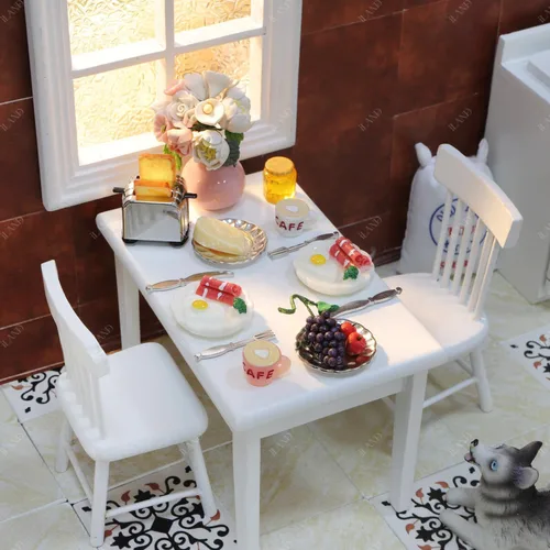 Vista 3 de iLAND Accesorios de casa de muñecas en miniatura de cocina de casa de muñecas, comida en miniatura (desayuno amante 16pcs)