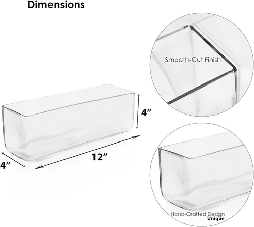 Vista 2 de CYS Excel Jarrón rectangular de vidrio (Altura: 4 pulgadas de apertura: 12 x 4 pulgadas) Múltiples opciones de tamaño para centros de mesa
