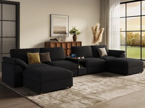Vista 72 de EASE MOOSE Sofá modular verde seccional de gran tamaño en forma de L Pana verde