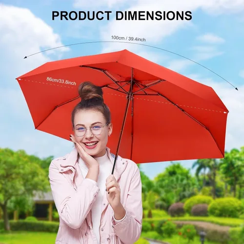Vista 2 de LEAGERA Compact Travel Umbrella with Case - Mini Umbrella for Purse, Small Lightweight &Tiny Design Perfect for Parasol Outdoor Sun&Rain Umbrellas