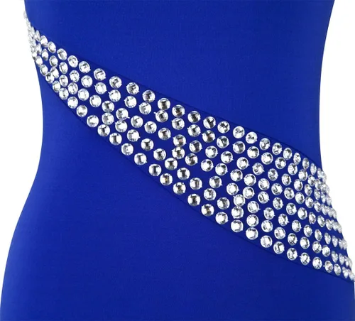 Vista 6 de Angel-fashions - Vestidos de graduación, diseño de un hombro con agujero, diamantes de imitación y abertura en la pierna