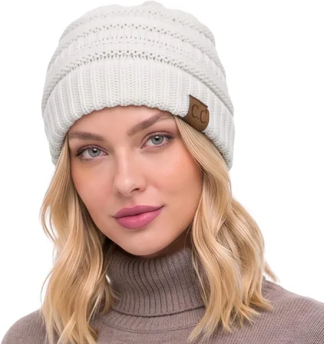 Vista 61 de C.C Exclusives Gorro de Punto de Cable - Gorros Gruesos, Suaves y Cálidos de Punto Grueso Chenille Teniente Mel Gris
