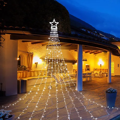 Vista 8 de (Nuevo) Luces de Estrella para Decoraciones de Navidad, Luces de Cadena de Navidad en Cascada con 317 LED Luces de Cortina de Hadas Parpadeantes