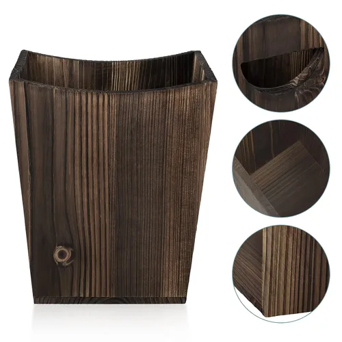 Vista 7 de ETELI Cesta de basura de madera pequeña para oficina, papelera rectangular decorativa con 2 asas para baño, dormitorio, cocina, hotel (marrón)