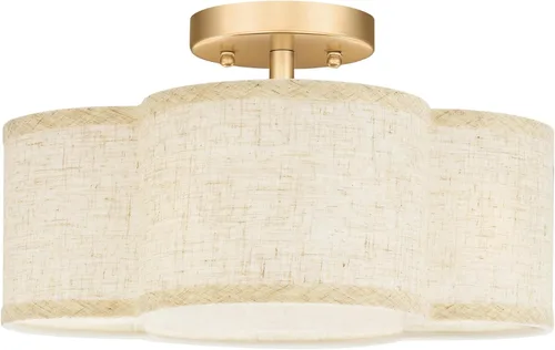 Vista 28 de Lámpara de Techo Semiempotrada Dorada, 3 Luces Accesorios de Iluminación de Techo de 12.5" con Pantalla de Tela en Forma de Flor, Luces de Tambor