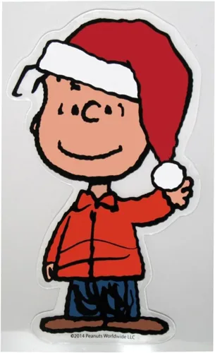 Vista 2 de Product Works - Peanuts Linus de 8 pulgadas con sombrero de Santa Jelz para ventana de Navidad