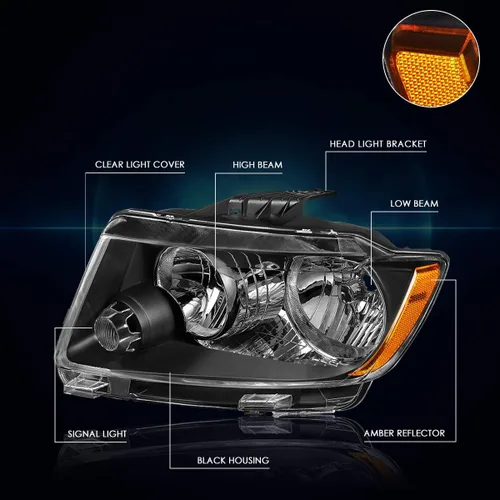 Vista 3 de PM PERFORMOTOR Conjunto de 2 faros halógenos compatibles con Jeep Grand Cherokee 11-13, carcasa negra, esquina ámbar