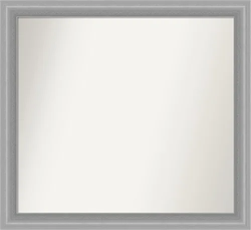Vista 500 de Amanti Art Espejo de baño plateado para sobre el fregadero, 24 x 24 pulgadas, espejo cuadrado de peltre forjado a medida, marco de madera casual