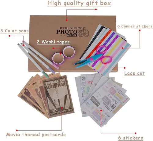 Vista 2 de RECUTMS Nuestro Libro de Aventuras con Caja de Regalo, Mejor Álbum de Fotos Scrapbook DIY de 80 Páginas, Álbum Retro de Fotos de Boda para Amantes