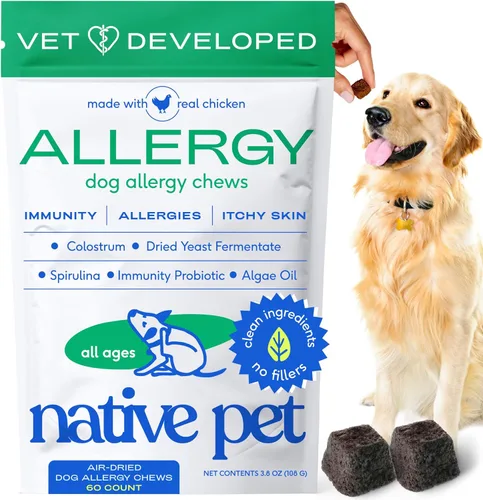 Vista 14 de Native Pet - Masticables para alergias para perros – Alivio de la alergia de perros para razas medianas – Apoya el alivio de la picazón estacional