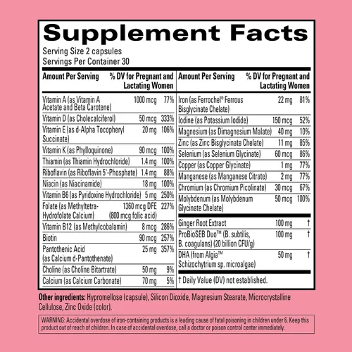 Vista 2 de Hyland's Easy Morning - Multivitamínico prenatal y alivio de la salud digestiva y enfermedades matutinas, 60 cápsulas veganas con folato, colina