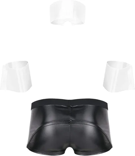 Vista 2 de Disfraz de sirvienta para hombre, traje de esmoquin con cuello y puños, lencería Sissy