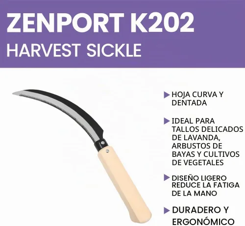 Vista 5 de Zenport K202 - Cuchillo de cosecha de lavanda para hoz/bayas, mango de madera con muescas, hoja dentada curvada de 6.5 pulgadas