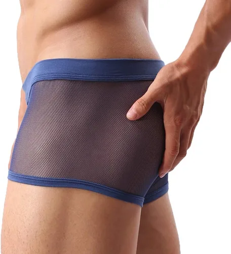 Vista 4 de Ropa interior sexy para hombres, calzoncillos tipo bóxer de malla transpirable, lencería hueca transparente Negro