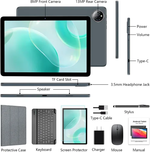 Vista 8 de ANTEMPER Tablet Android de 10 pulgadas, tabletas celulares 4G, Octa-Core, 128 GB de almacenamiento + 14 GB de RAM/1 TB expandible, WiFi 5G, batería