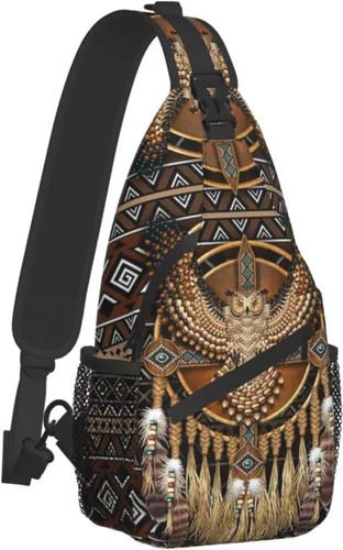 Vista 2 de Linda bolsa bandolera de estilo nativo americano, bolsa cruzada en el pecho, mochila casual india para mujeres y hombres