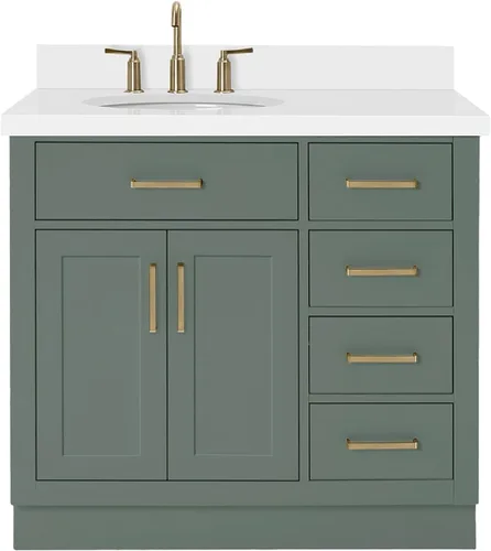 Vista 55 de ARIEL Hepburn - Tocador de baño de 30 pulgadas con fregadero, madera maciza, encimera y protector contra salpicaduras de cuarzo blanco puro de 1.5