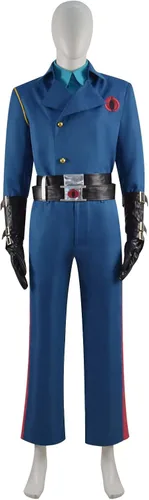 Vista 2 de Cobra Commander - Disfraz de uniforme azul para adultos, chaqueta con cinturón para Halloween y cosplay
