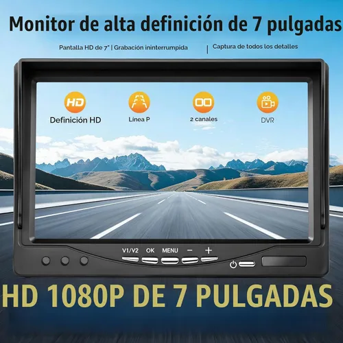 Vista 2 de Sistema de cámara de respaldo con cable AHD1080P de 7 pulgadas, cámara de visión trasera DVR, visión nocturna IR impermeable IP69, 20G a prueba