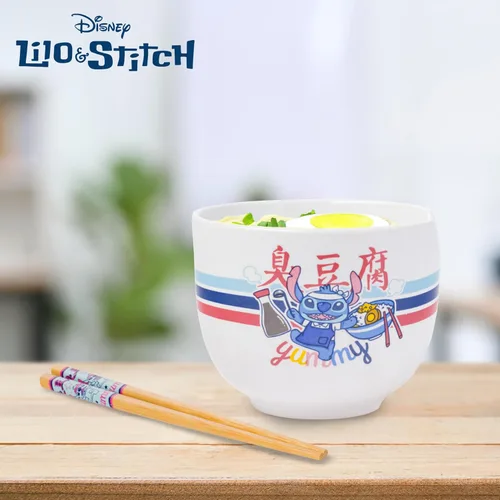Vista 6 de Silver Buffalo Lilo and Stitch Yummy, cuenco de ramen con palillos Lilo y Stitch delicioso