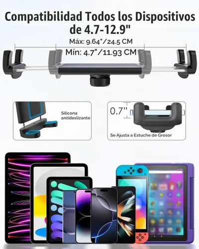 Vista 3 de Charchendo - Soporte para tablet para silla de ruedas, soporte para teléfono sin rebote Thick Case Friendly, 9.45" Total Length, 6" Adjustable