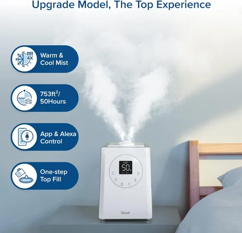 Vista 3 de LEVOIT LV600S Humidificadores inteligentes de niebla cálida y fría y almohadillas aromáticas, paquete de 16, filtros de repuesto para humidificador