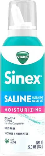 Vista 13 de Vicks Sinex Spray nasal hidratante salino, con aloe, niebla ultrafina sin medicamentos, limpia la congestión sinusal diaria rápida, elimina