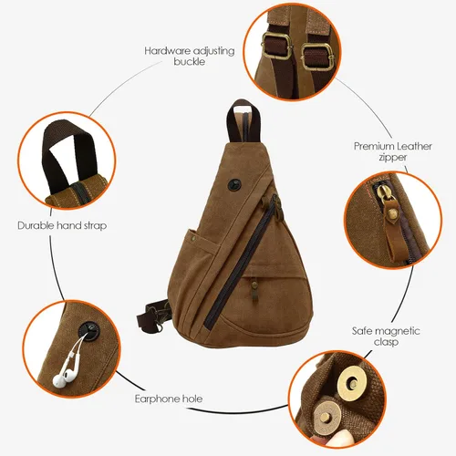 Vista 5 de Bolso bandolera pequeño, mochila casual para la escuela, para hombres y mujeres, Marrón, S, Mochilas tipo mochila