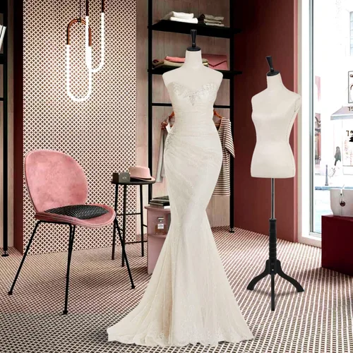 Vista 6 de HCY Maniquíes femeninos Torso forma de maniquí soporte para exhibición de 60 a 67 pulgadas de altura ajustable para coser base de madera, cuerpo