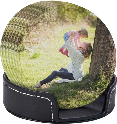 Vista 4 de Posavasos personalizados para bebidas, personaliza posavasos de cuero, añade tu diseño con tu foto, texto, logotipo, delicado posavasos de barra