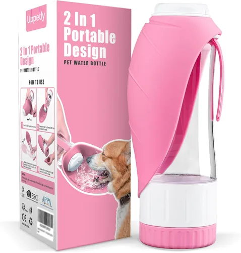 Vista 9 de Uppetly Botella de agua para perros, botella de agua para mascotas con contenedor de alimentos y alimentador para beber, a prueba de fugas, sin BPA