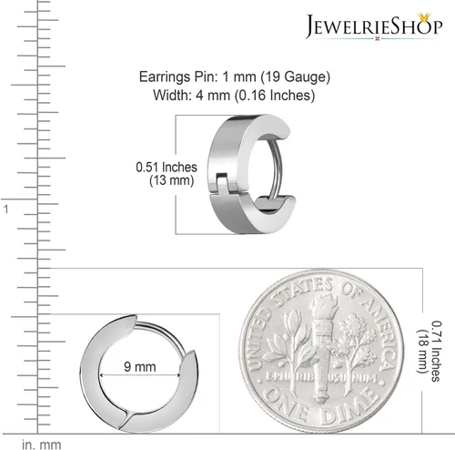 Vista 3 de JewelrieShop Juego de joyas para hombre, aretes colgantes con bisagras, acero inoxidable, hipoalergénicos, aretes de aro urbanos