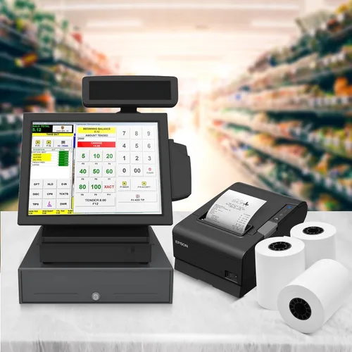 Vista 8 de Papel para tarjetas de crédito térmicas de 2 1/4 "X 85" para usar con algunos modelos Verifone, Omni, Hypercom y First Data, sin BPA Paquete de 50