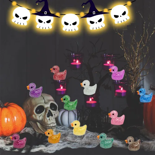 Vista 4 de 120 piezas de mini patos de resina con purpurina en miniatura, pequeños patos para bricolaje, jardín, acuario, casa de muñecas, adorno