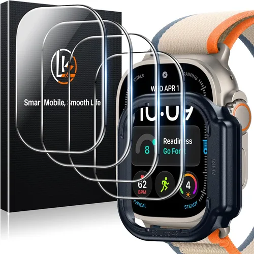 Vista 32 de LK Pack de 3 para Apple Watch Ultra 3 Protector de Pantalla 49mm [Cero-Falla] HD Top 9H Vidrio Templado Apple Watch Ultra / Ultra 2 Protector de Azul