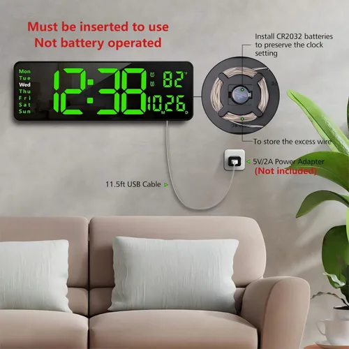 Vista 7 de Zgrmbo Reloj de pared digital de 16 pulgadas con control remoto, reloj digital de pantalla grande con fecha, temperatura interior, semana, 12/24