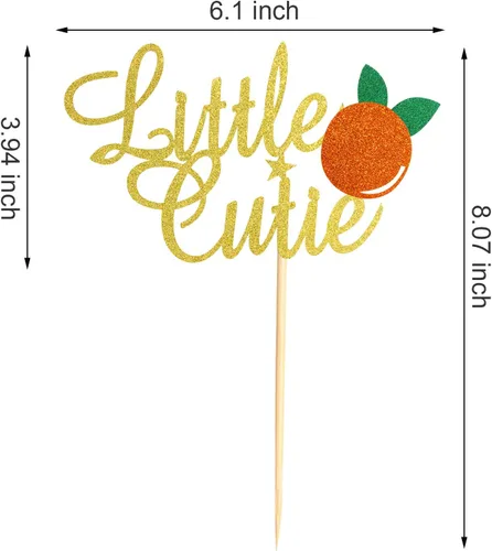 Vista 2 de Decoración de pastel Little Cutie con purpurina dorada y naranja para decoración de tartas con temática cítrica, baby shower, cumpleaños, pasteles