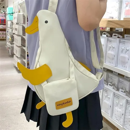 Vista 3 de Bolso de hombro unisex con diseño de pato, diseño de pato, diseño de dibujos animados, bolsa de mensajero única de lona