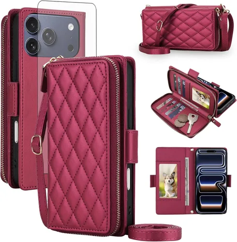 Vista 60 de Asuwish Funda compatible con iPhone 6/6s/7/8/SE 2020 2022 con cremallera y bloqueo RFID, protector de pantalla, correa cruzada i6 i7 i8 7s 8s SE2020