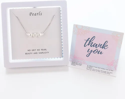 Vista 5 de Dainty Pearl Sterling Silver Choker Necklace for Women, Best Friend Necklace With 3 White Pearls, April Birthstone Necklace