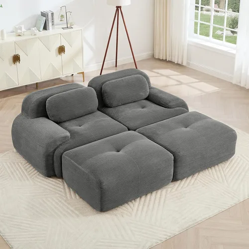 Vista 87 de Sofá moderno comprimido sin armazón de 116", sofás seccionales de 3 plazas para sala de estar, sofá seccional modular de pana verde nube, espuma