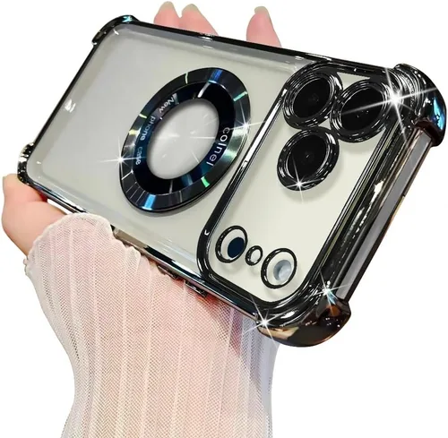 Vista 10 de Funda magnética transparente para iPhone 11, funda de lujo con cuatro esquinas brillantes, protección a prueba de golpes de grado militar